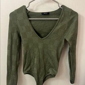 Forever 21 Olive Green V-Neck Bodysuit